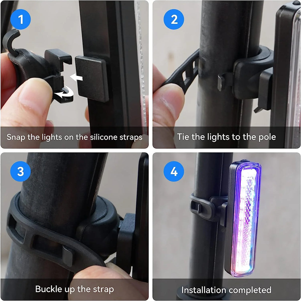 USB-C Rechargeable LED Bicycle Rear Light, Waterproof, 7 Colors 14 Modes E1310