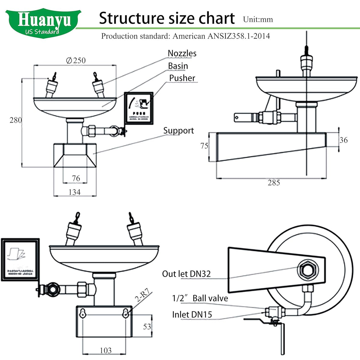 Eye Wash Station Wall Mount Stainless Steel Emergency Eyewash Station with Eye Wash Sign L38602