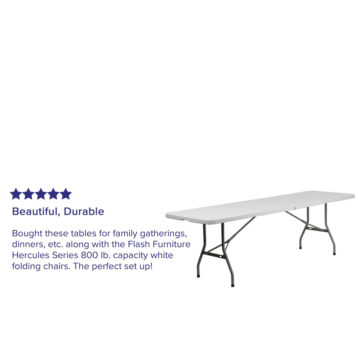 8-Foot Bi-Fold Granite White Plastic Folding Table with Carrying Handle M86786