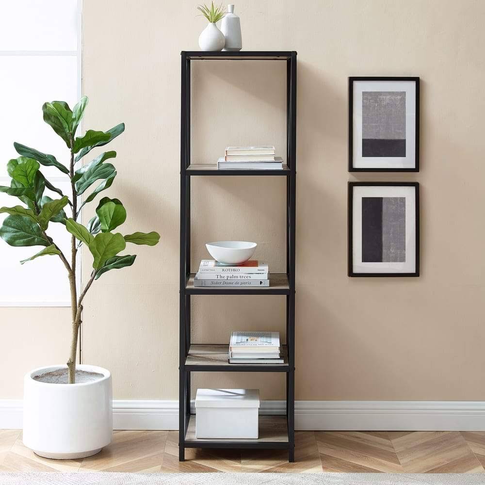 Tall X-Frame Metal and Wood Media Bookshelf X17784