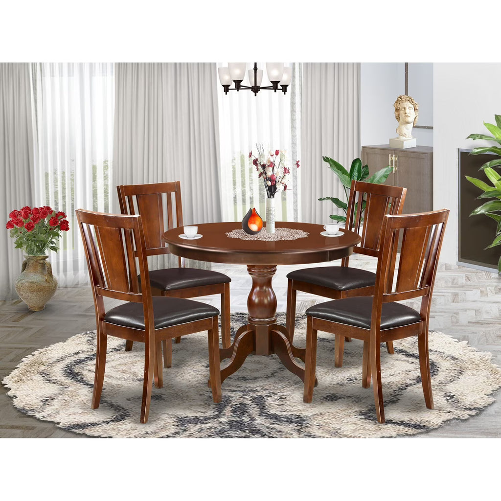 5-piece Wood Dining Set with Leather Seat in Mahogany I5234