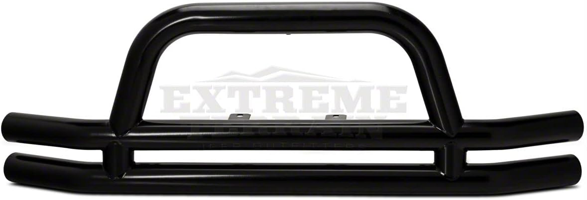 Gloss Black Double Tubular Front Bumper with Classic Over-Rider Hoop Y75237
