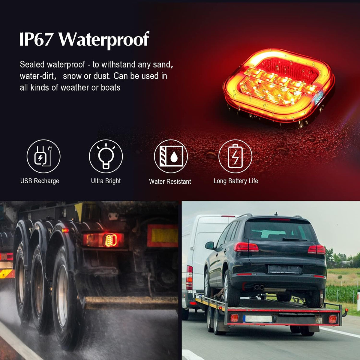 2 Pcs Rechargeable LED Magnetic Trailer Lights Kit S596