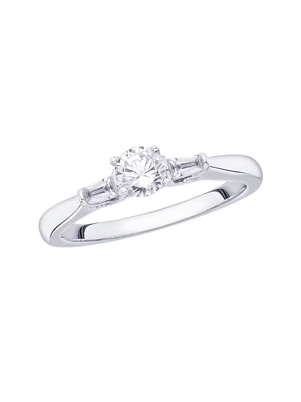 Round and Baguette Cut Diamond Promise Ring in 10K White Gold (1/2 cttw, I-J, I1-I2) (Size-9.5) W864990