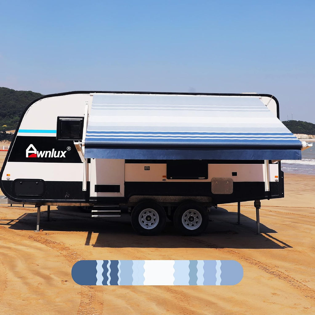 Black Strip-11' Waterproof Vinyl RV Awning Fabric R6441