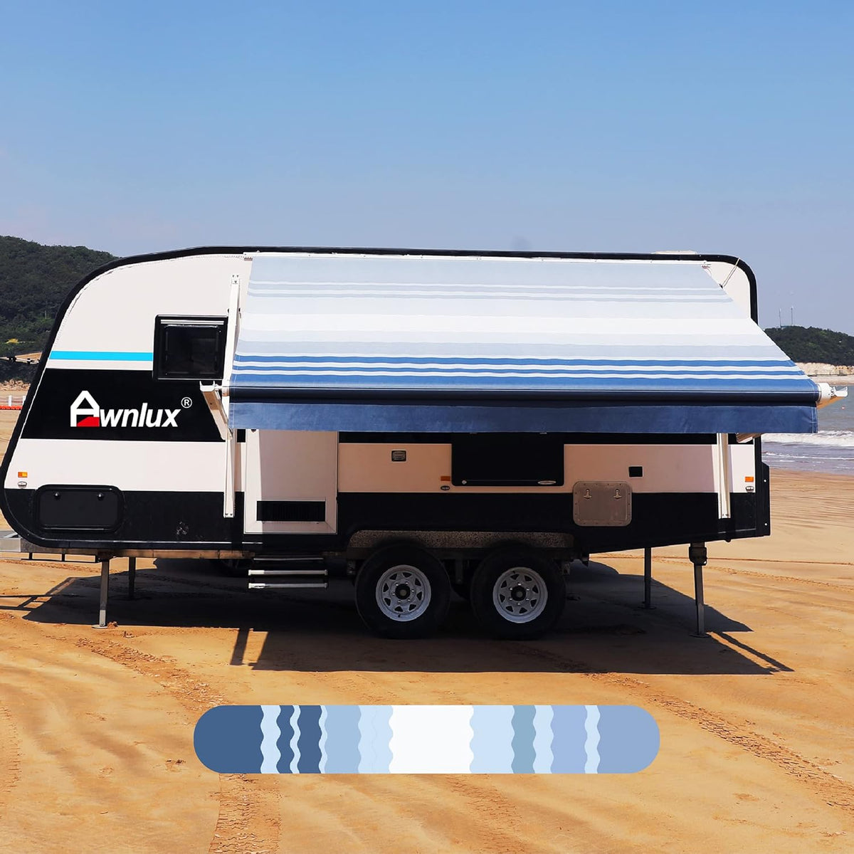 Black Strip-11' Waterproof Vinyl RV Awning Fabric R6441