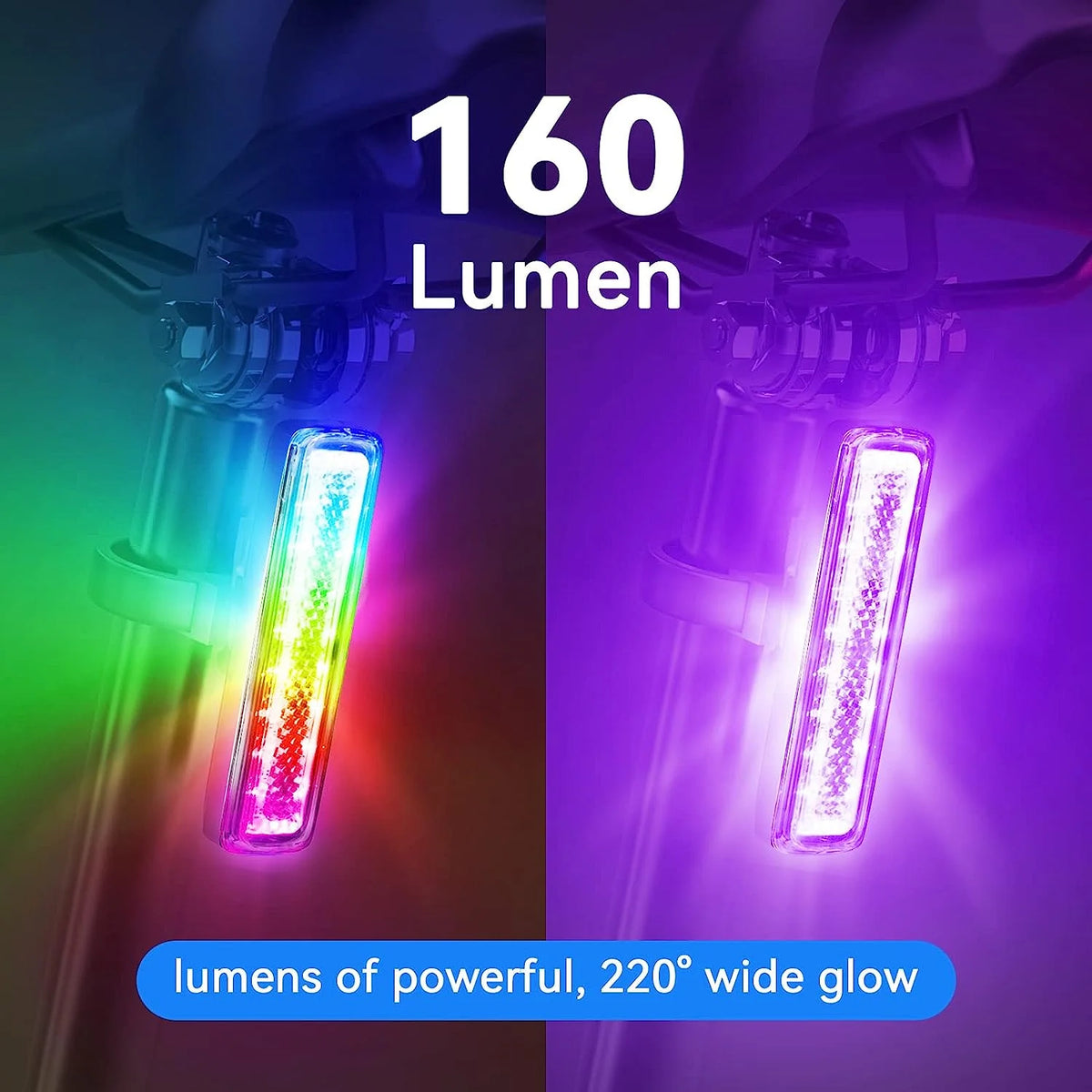 USB-C Rechargeable LED Bicycle Rear Light, Waterproof, 7 Colors 14 Modes E1310