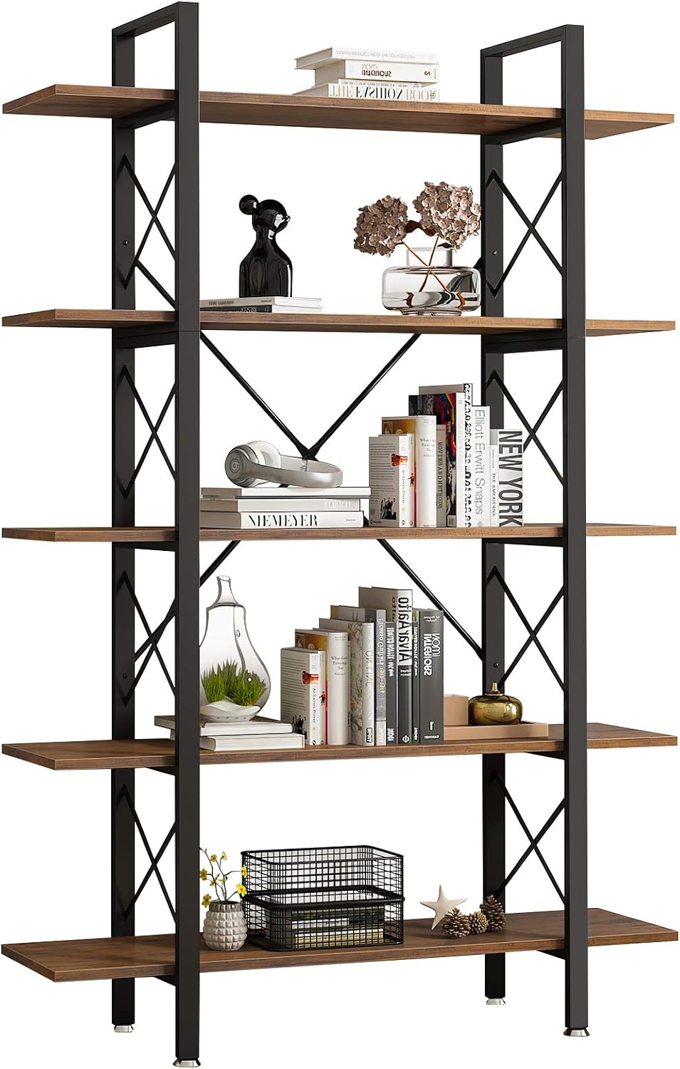 Retro Brown 5 Tier Open Bookshelf G352868