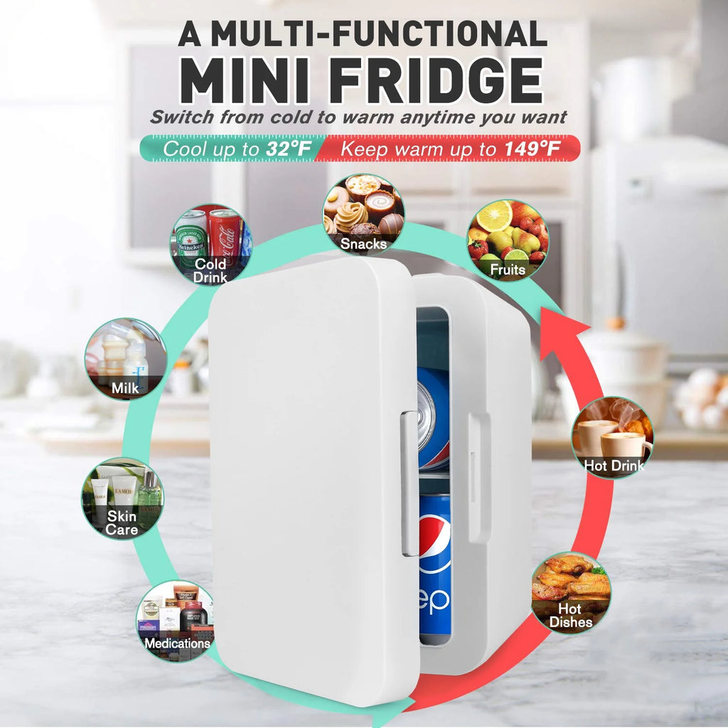 White 8 Liter Portable Cooler and Warmer Mini Refrigerator U3575