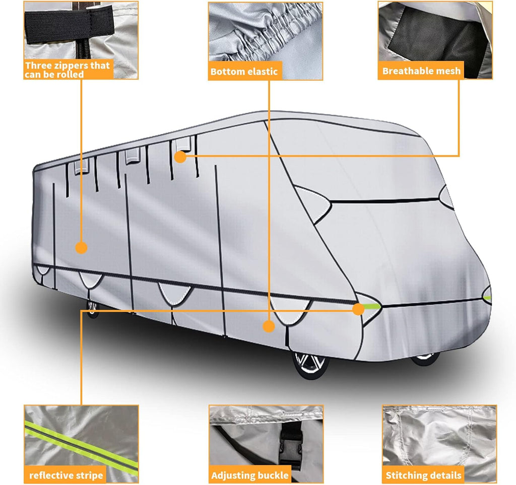 450D Double Oxford Cloth Travel Trailer RV Cover with Lashing Straps Q727
