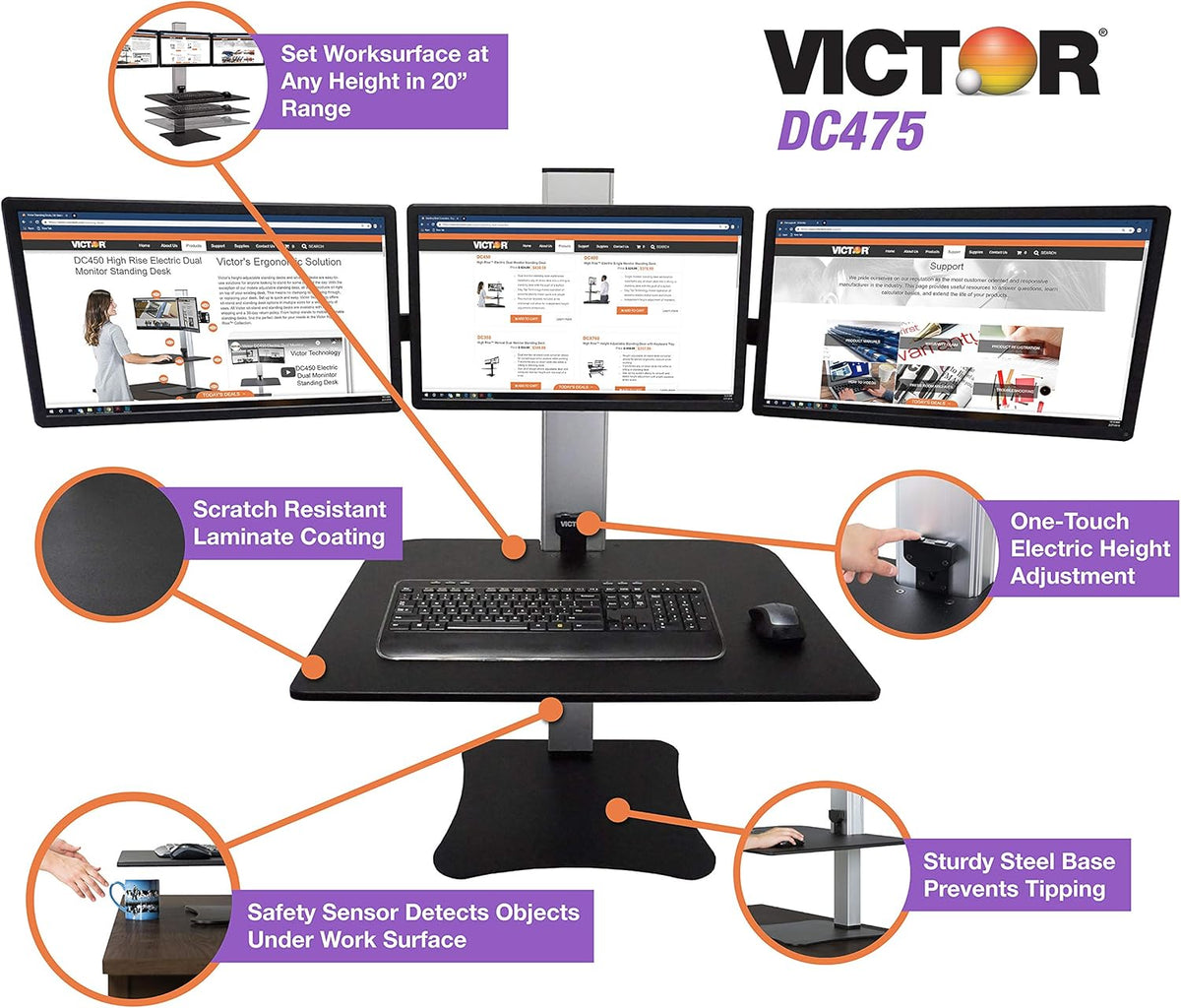 Electric Triple Monitor Standing Desk Converter O4015