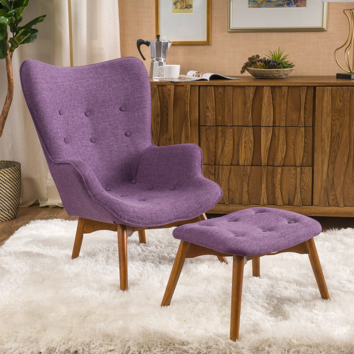 Purple Fabric Contour Chair with Footstool Set C35733