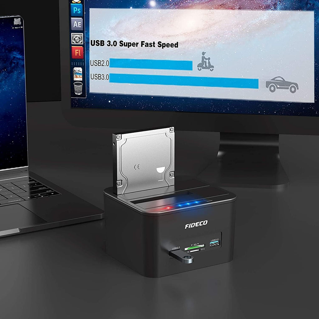 USB 3.0 Dual-Bay External Hard Drive Docking Station with Offline Clone Function and SD Card Slots for 2.5/3.5 Inch SATA HDD SSD E435