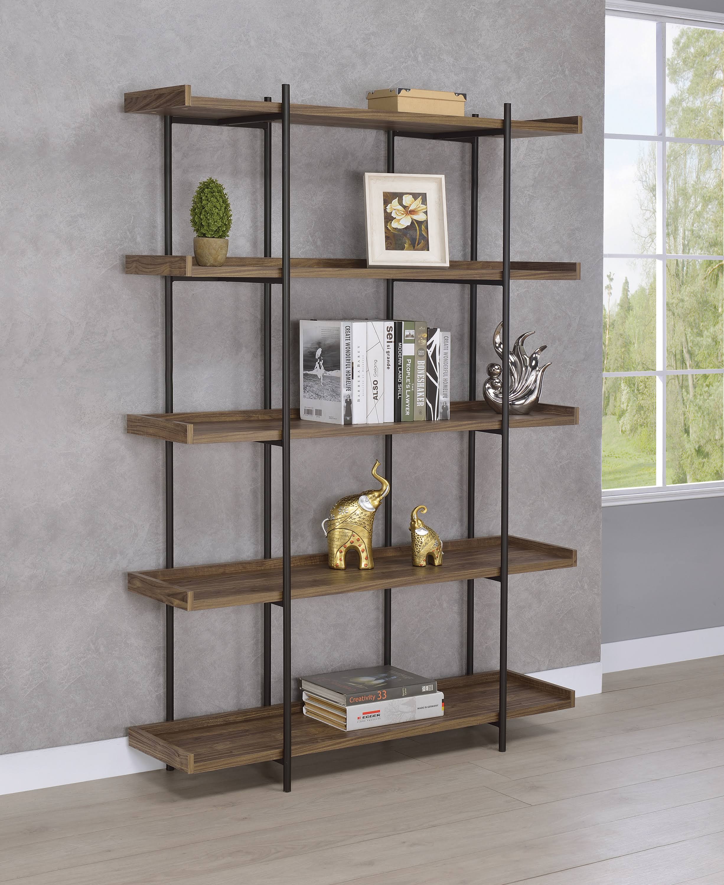 Industrial Aged Walnut and Black Bookcase U30258
