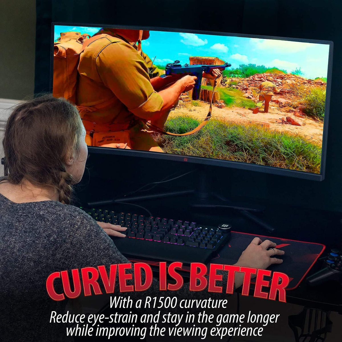 34" Ultrawide Curved Monitor, 144Hz, HDR10, 4000:1 Contrast Ratio, 99% sRGB, Adaptive Sync M82302