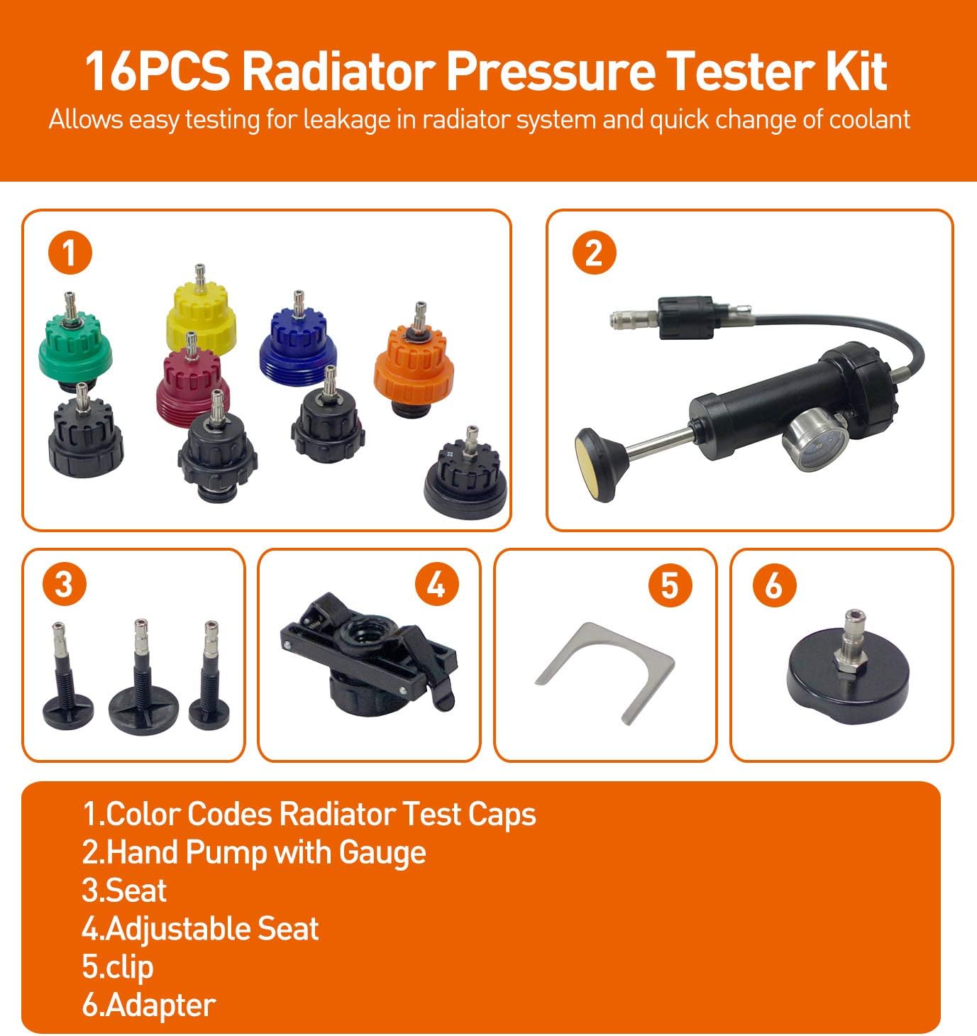 Universal Radiator Pressure Tester Kit, 16pcs, Pack of 2 H7536