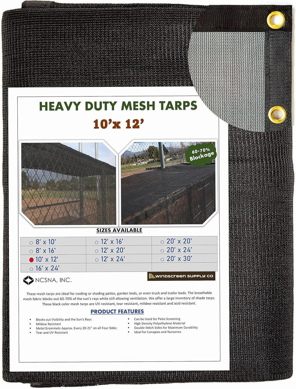 Heavy Duty Black Knitted Mesh Tarp with Grommets, 10 FT X 12 FT, Pack of 2 H421