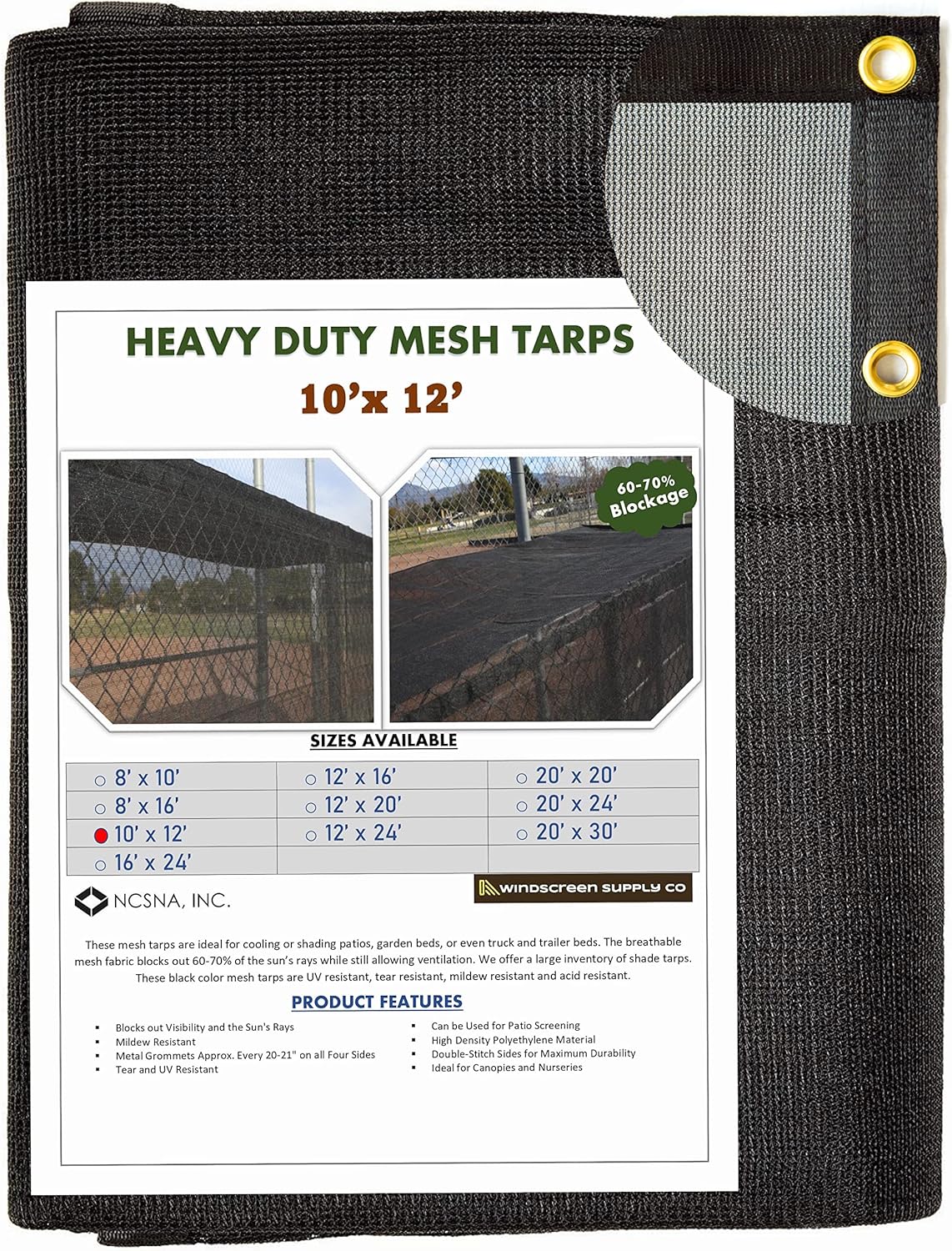 Heavy Duty Black Knitted Mesh Tarp with Grommets, 10 FT X 12 FT, Pack of 2 H421