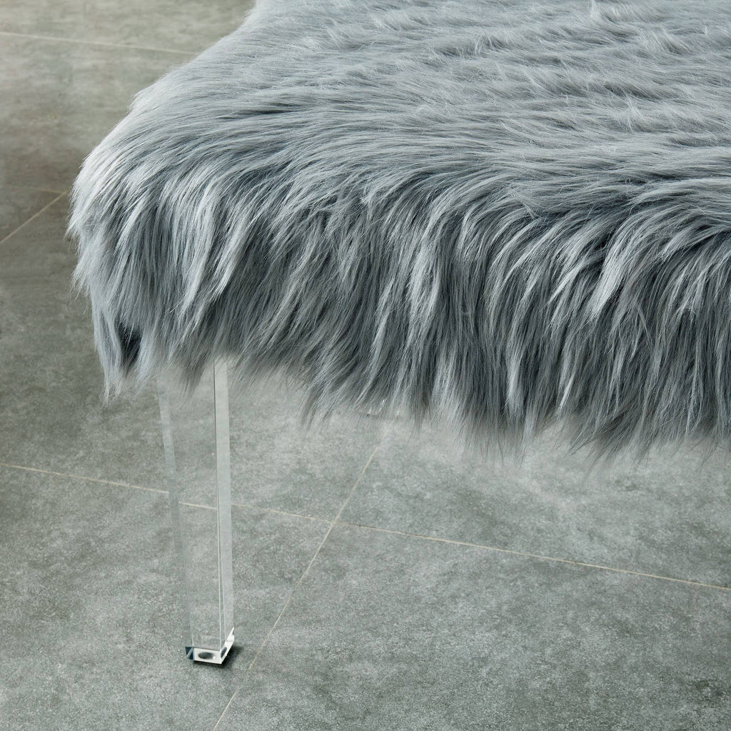 Gray Faux Fur Bench S7593