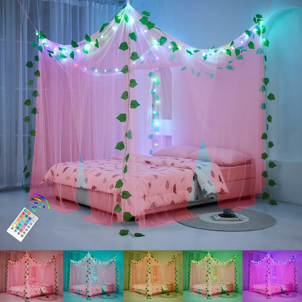 White Sheer Canopy Bed Curtains Set, 8 Panels, Full/Queen R83404