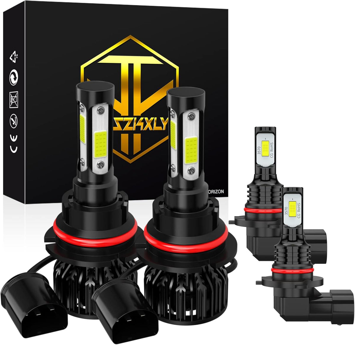 9007/HB5 High Low Beam + 9006/HB4 Fog Light Bulbs, Pack of 4 LED Headlights K502490