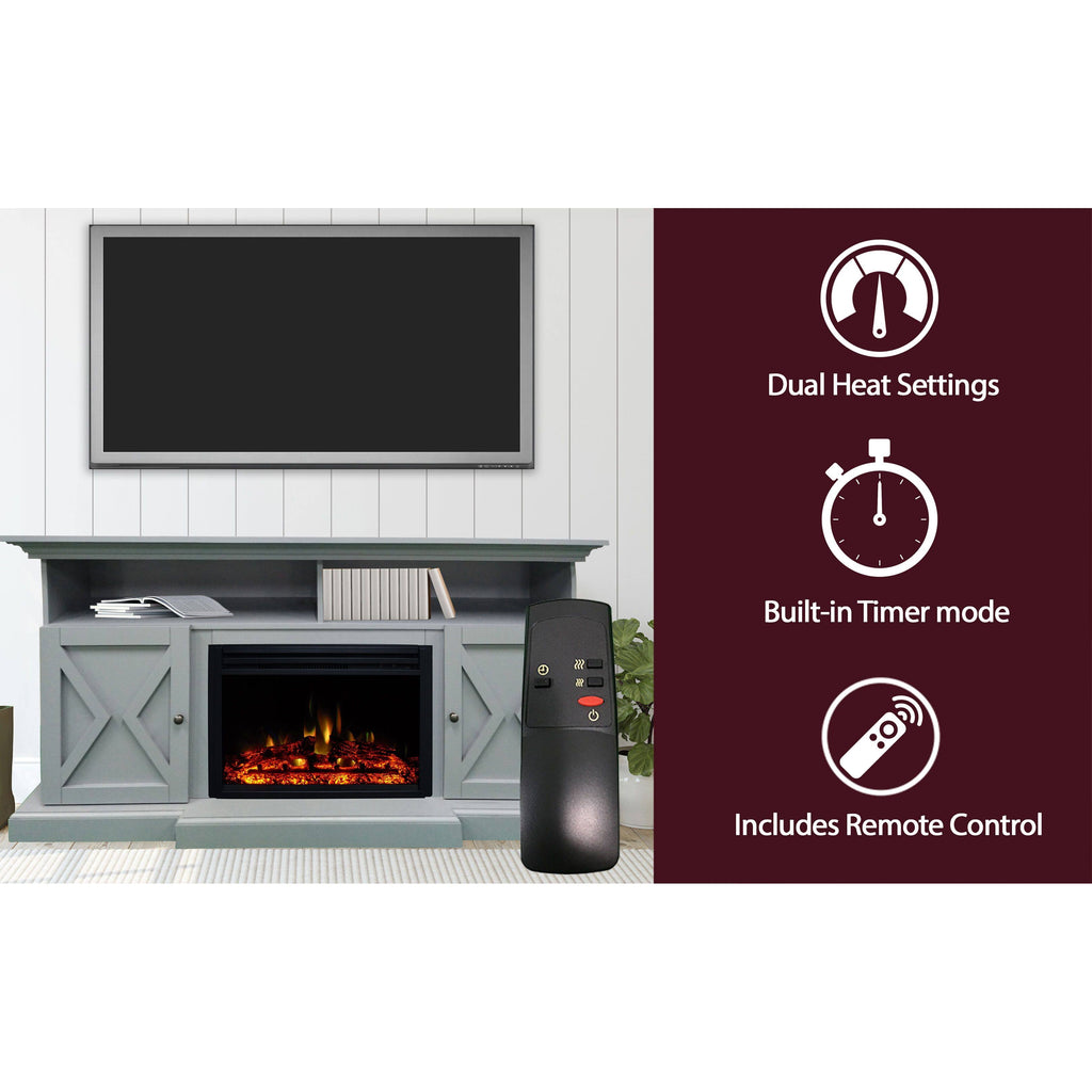 Slate Blue Electric Fireplace Mantel with Deep Log Insert F2977