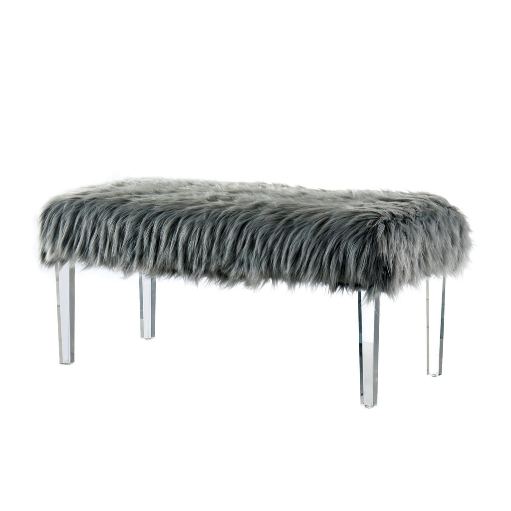 Gray Faux Fur Bench S7593