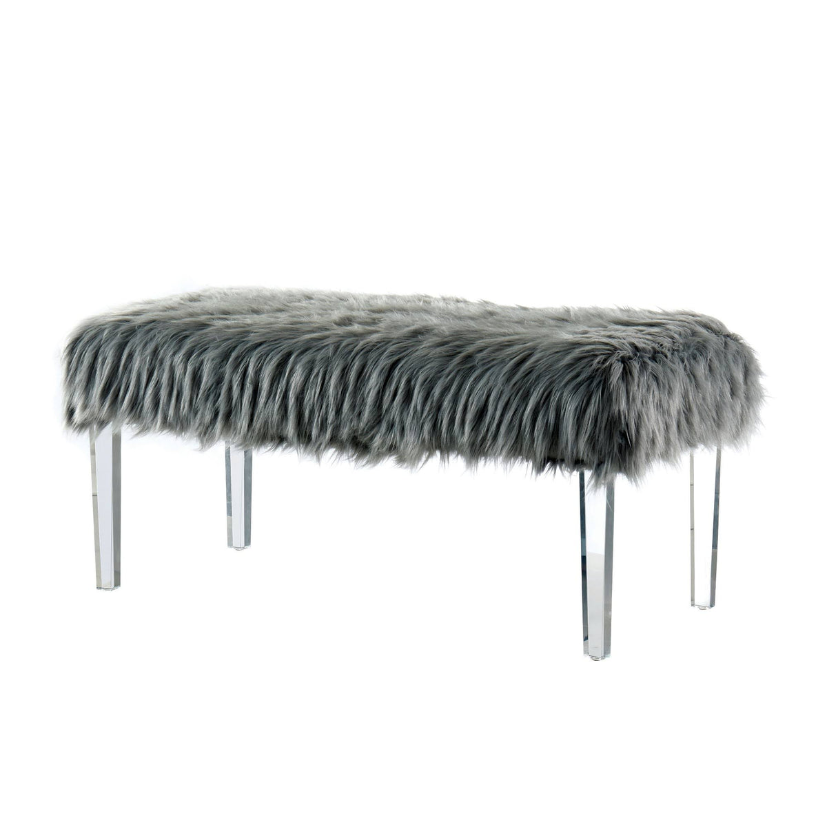 Gray Faux Fur Bench S7593