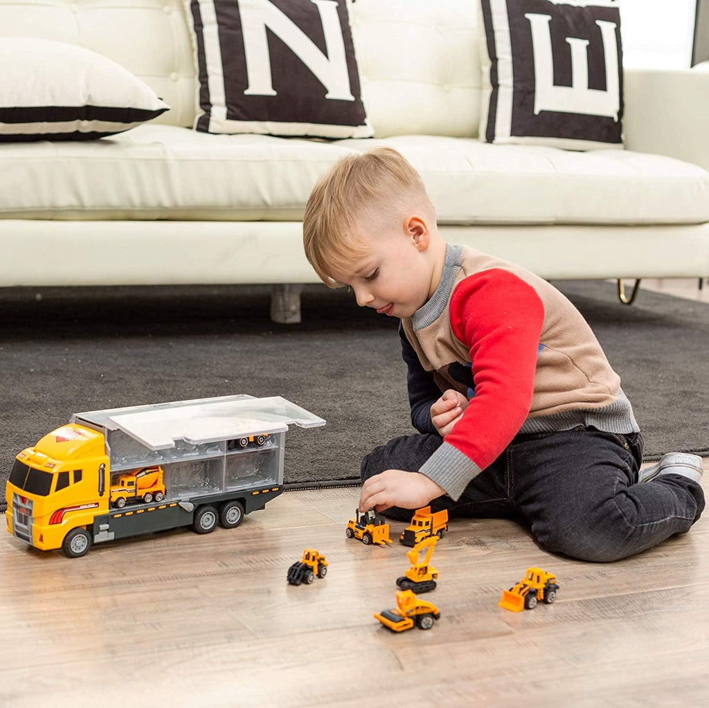 11 in 1 Die-cast Construction Trucks Playset with Carrier Truck W486