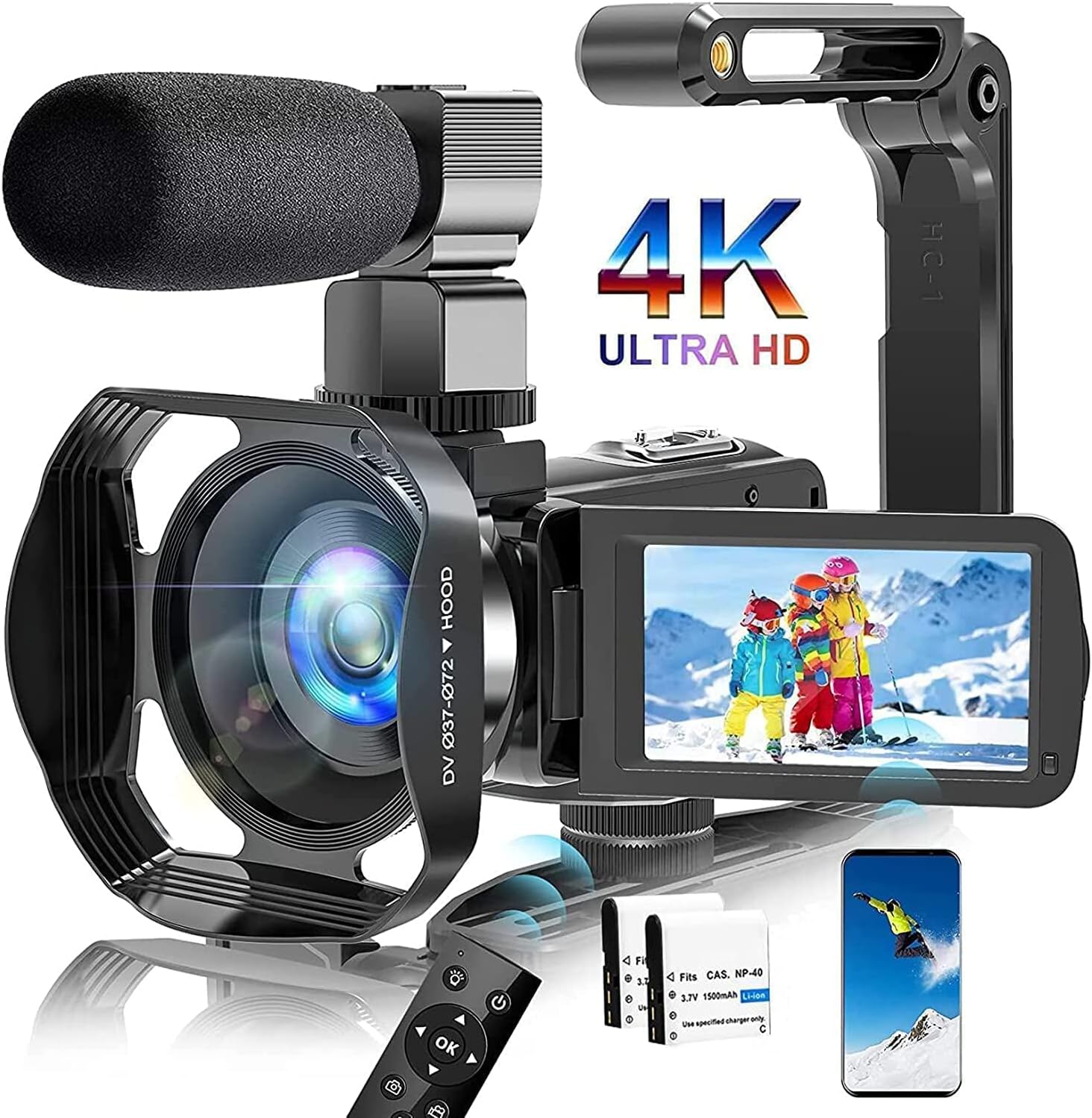 4K 48MP 18X WiFi IR Night Vision Video Camera with External Microphone and Remote Control P267