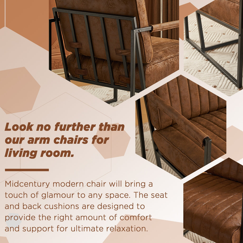 Brown Faux Leather Accent Chair with Metal Frame M268960