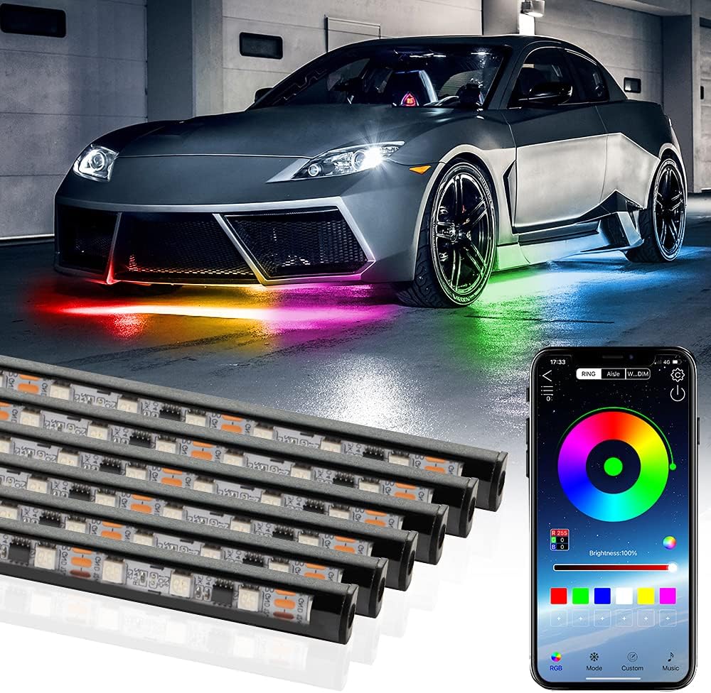 6 Pcs Underglow LED Lighting Kit, Multi Colors, Waterproof (4×60cm+2×150cm) B603968