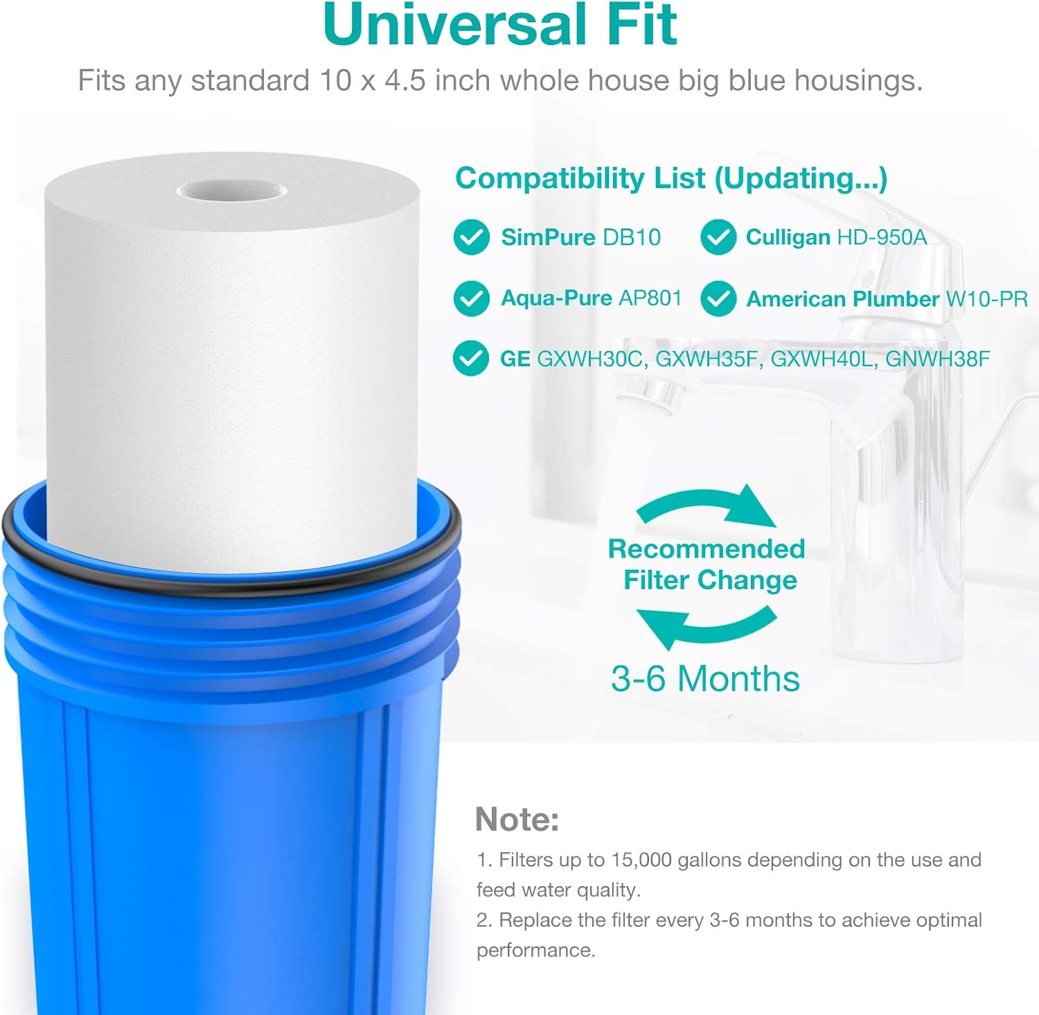 10" x 4.5" 5 Micron Whole House Sediment Water Filter Replacement Cartridge (8 Pack) M2996