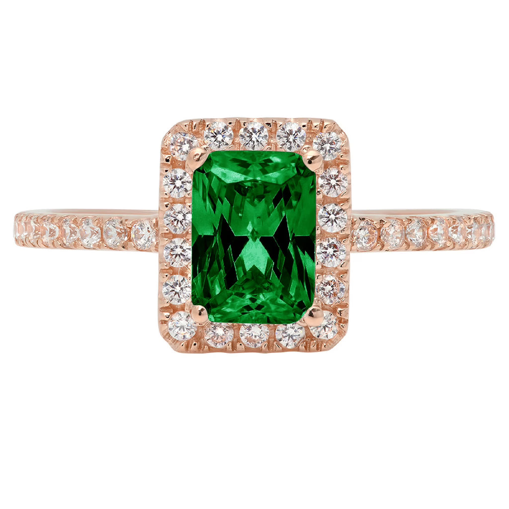 1.86ct Emerald Cut Green Simulated Emerald 18k Rose Gold Halo Ring R882053