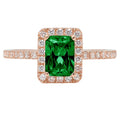 1.86ct Emerald Cut Green Simulated Emerald 18k Rose Gold Halo Ring R882053