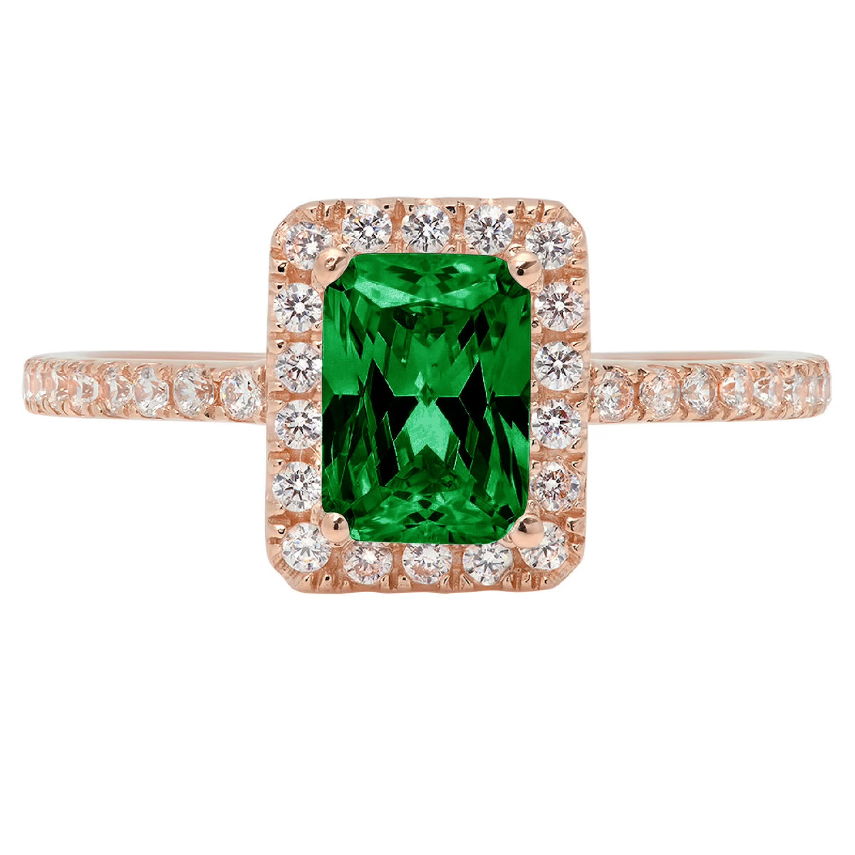 1.86ct Emerald Cut Green Simulated Emerald 18k Rose Gold Halo Ring R882053