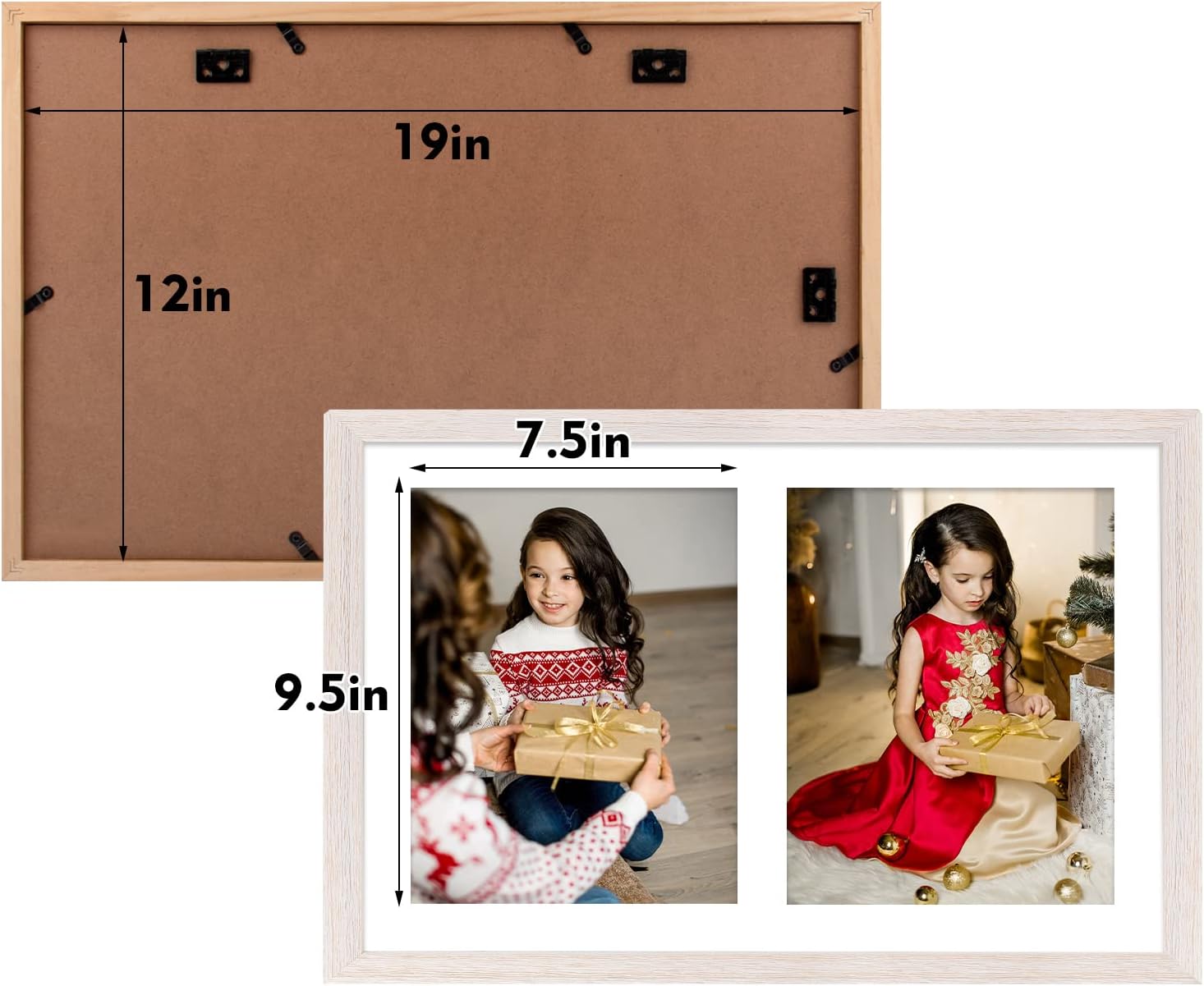Set of 2 Distressed White Wood Picture Frame for Four 4x6 Photos or Two 8x10 Pictures with Real Glass O173837
