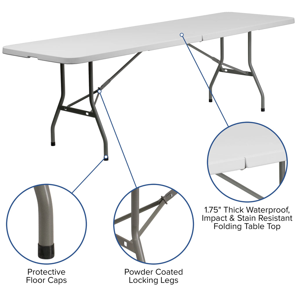 8-Foot Bi-Fold Granite White Plastic Folding Table with Carrying Handle M86786