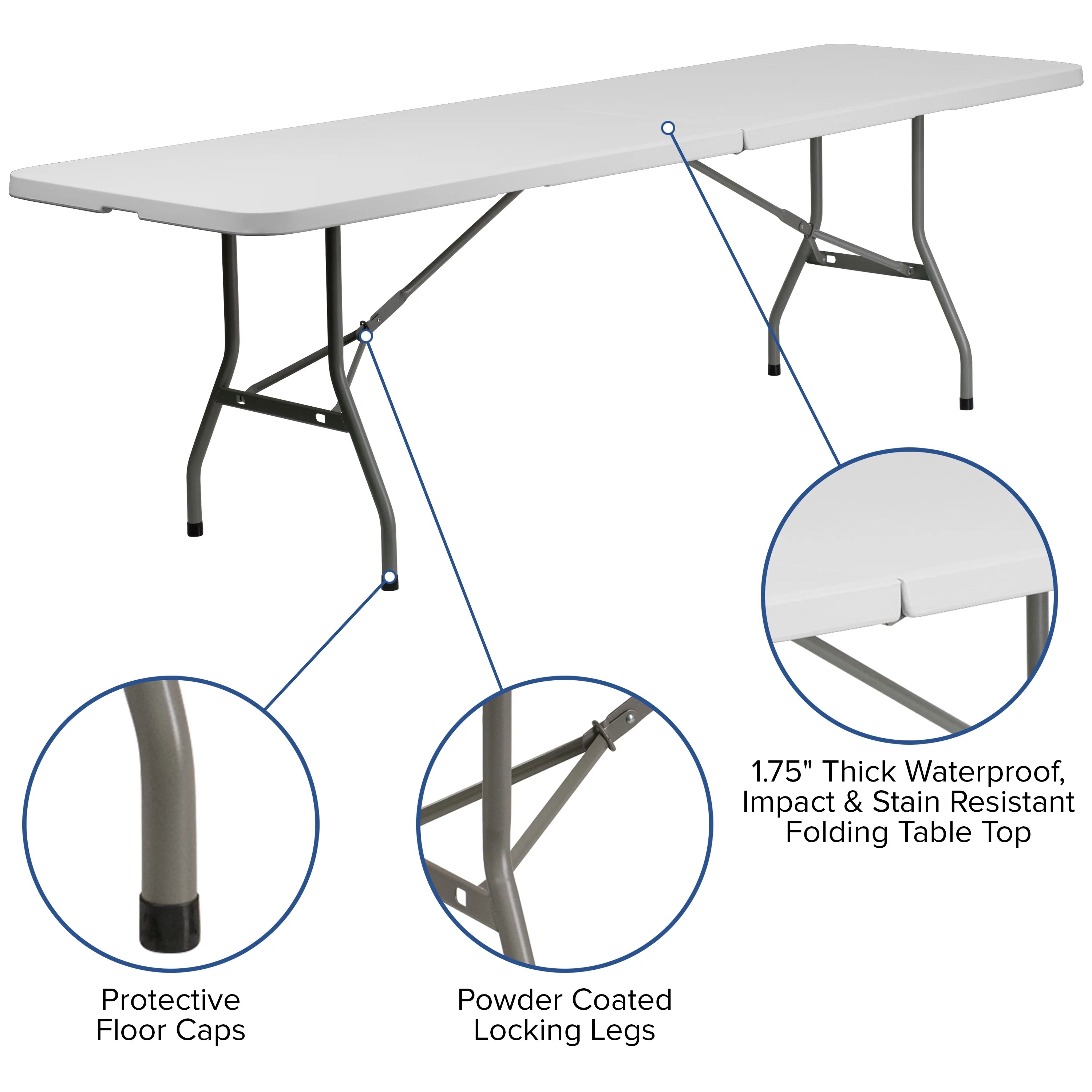 8-Foot Bi-Fold Granite White Plastic Folding Table with Carrying Handle M86786