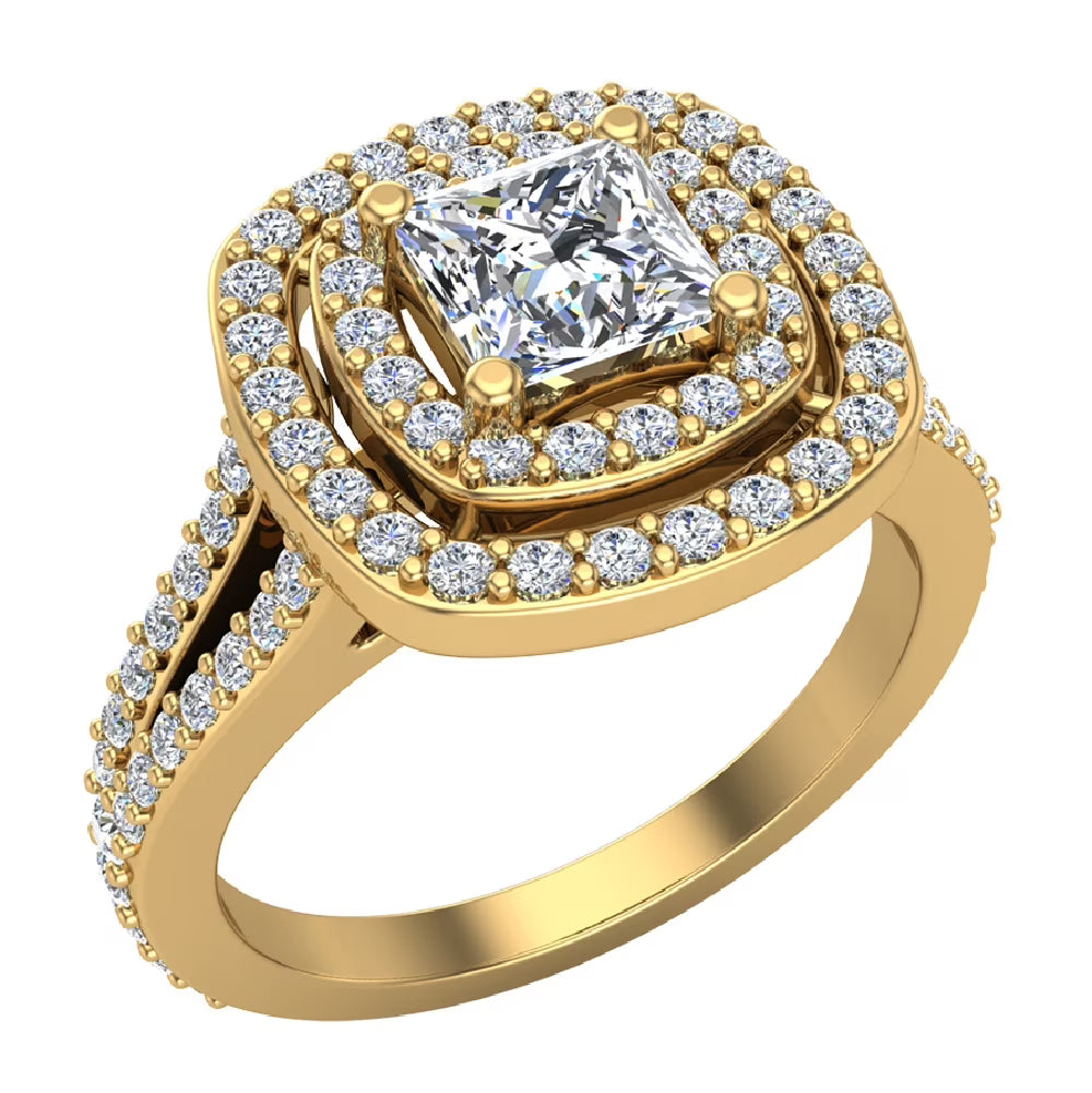 18K Gold Double Halo Engagement Ring 1.50 CT TW L3560