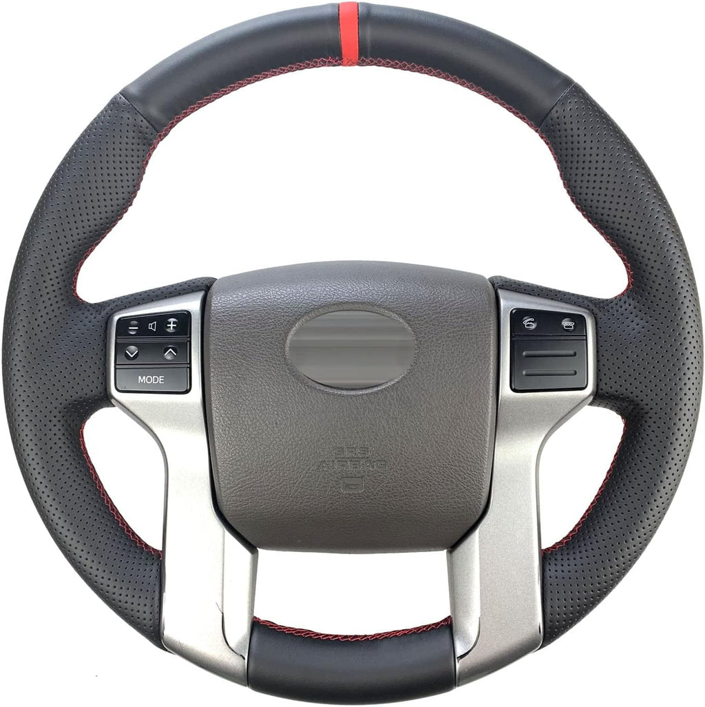 Red Perforated Leather & Matte Black Carbon Fiber Auto Steering Wheel Cover Y303753
