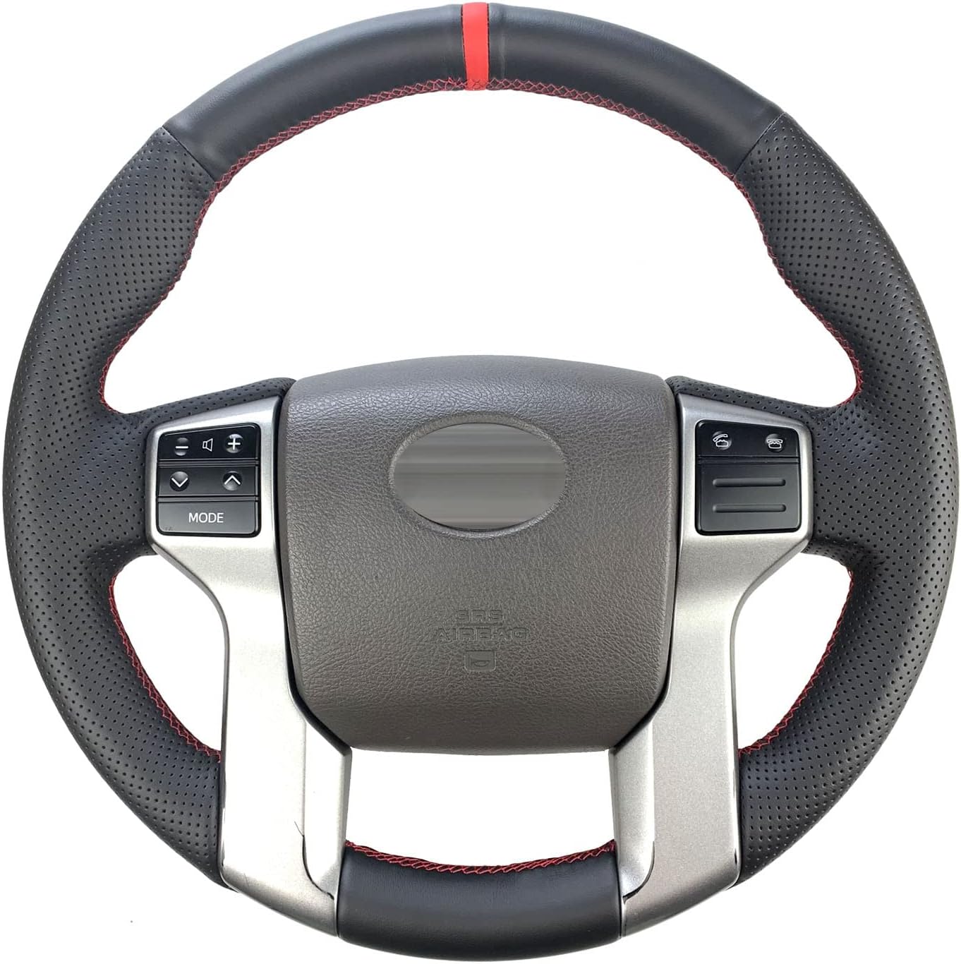 Red Perforated Leather & Matte Black Carbon Fiber Auto Steering Wheel Cover Y303753