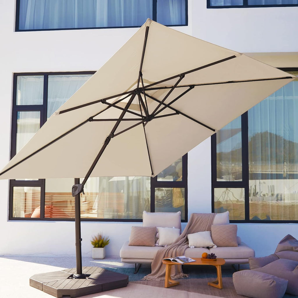 Beige 9x9 FT Square Cantilever Patio Umbrella with Aluminum Frame Y865473