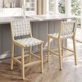 Woven Counter Stools 24 inch Set of 2, Faux Leather Bar Stools with Back Solid Wood Frame G1814