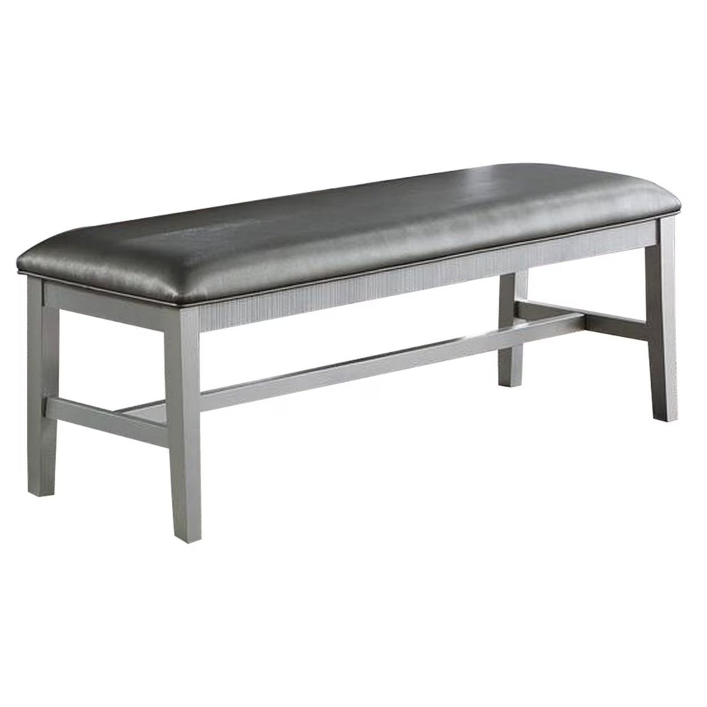 Silver Padded Metallic Gray Faux Leather Dining Bench N438