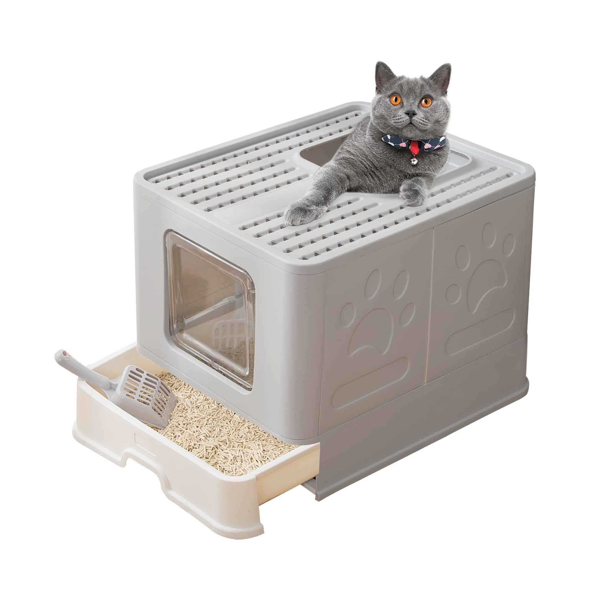 Top Entry Cat Litter Box with Anti-Splashing Pan A916575