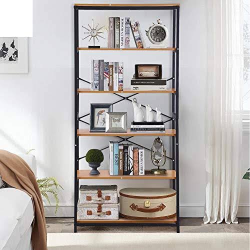 5 Tier Industrial Bookshelf with Rustic Wood Look Metal Frame F428