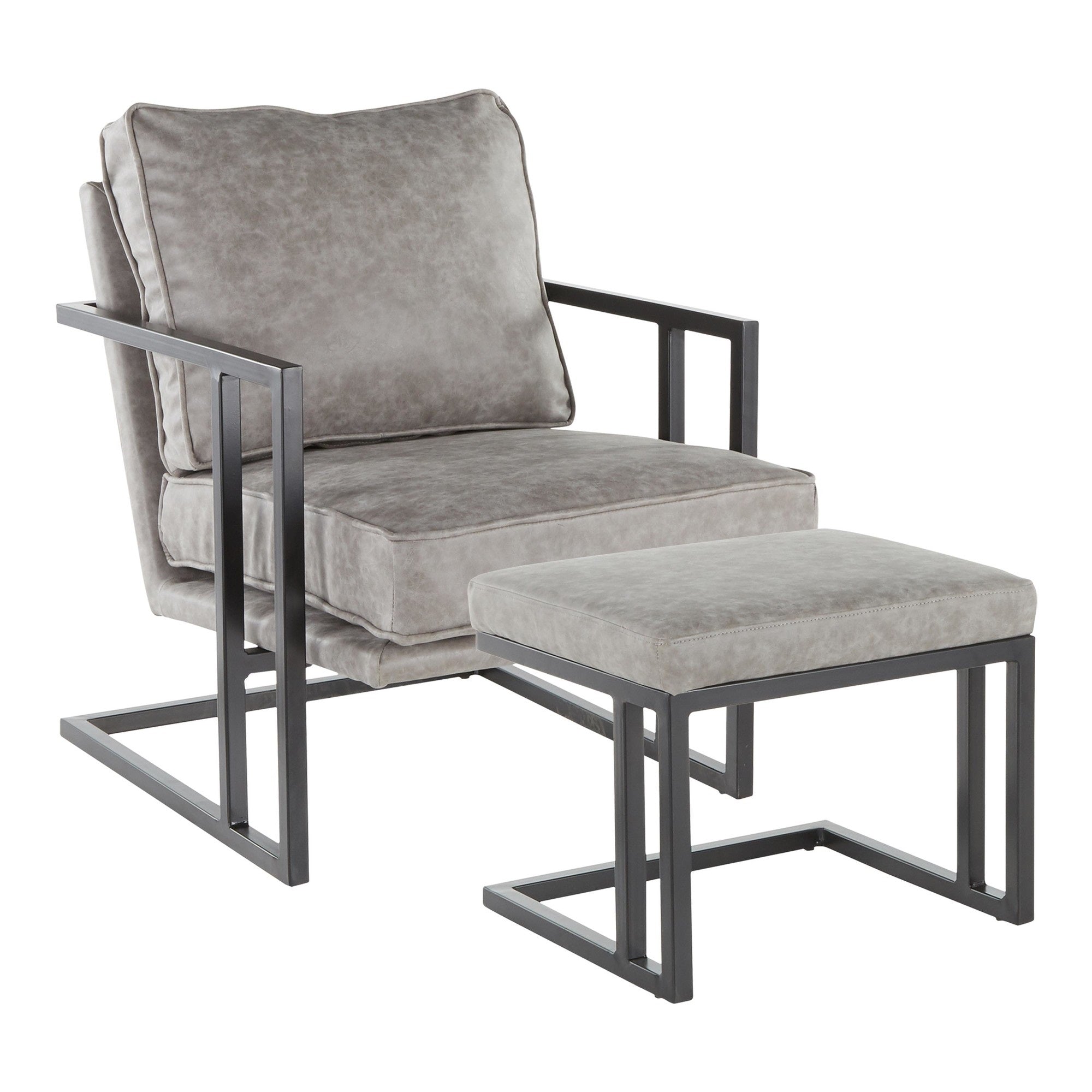 Black/Gray Lounge Chair And Ottoman Set W41809