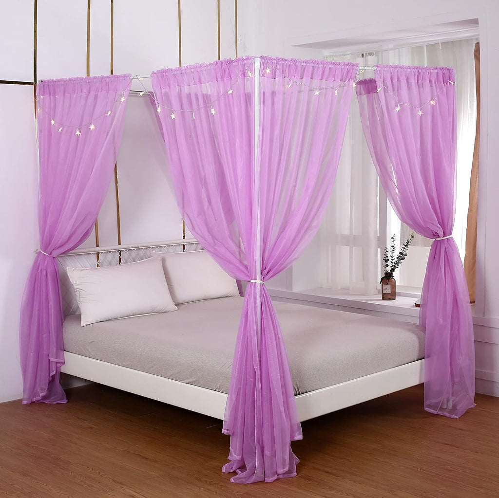 White Sheer Canopy Bed Curtains Set, 8 Panels, Full/Queen R83404