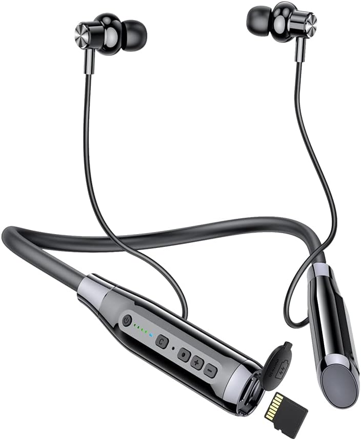 Wireless Bluetooth Neckband Earphones with TF Card Slot, 100H Playtime, Black, Pack of 2 D3129